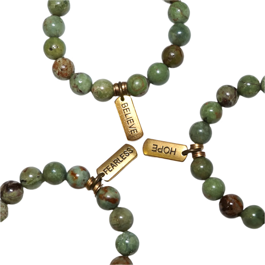 African Turquoise with Brass Word Charms