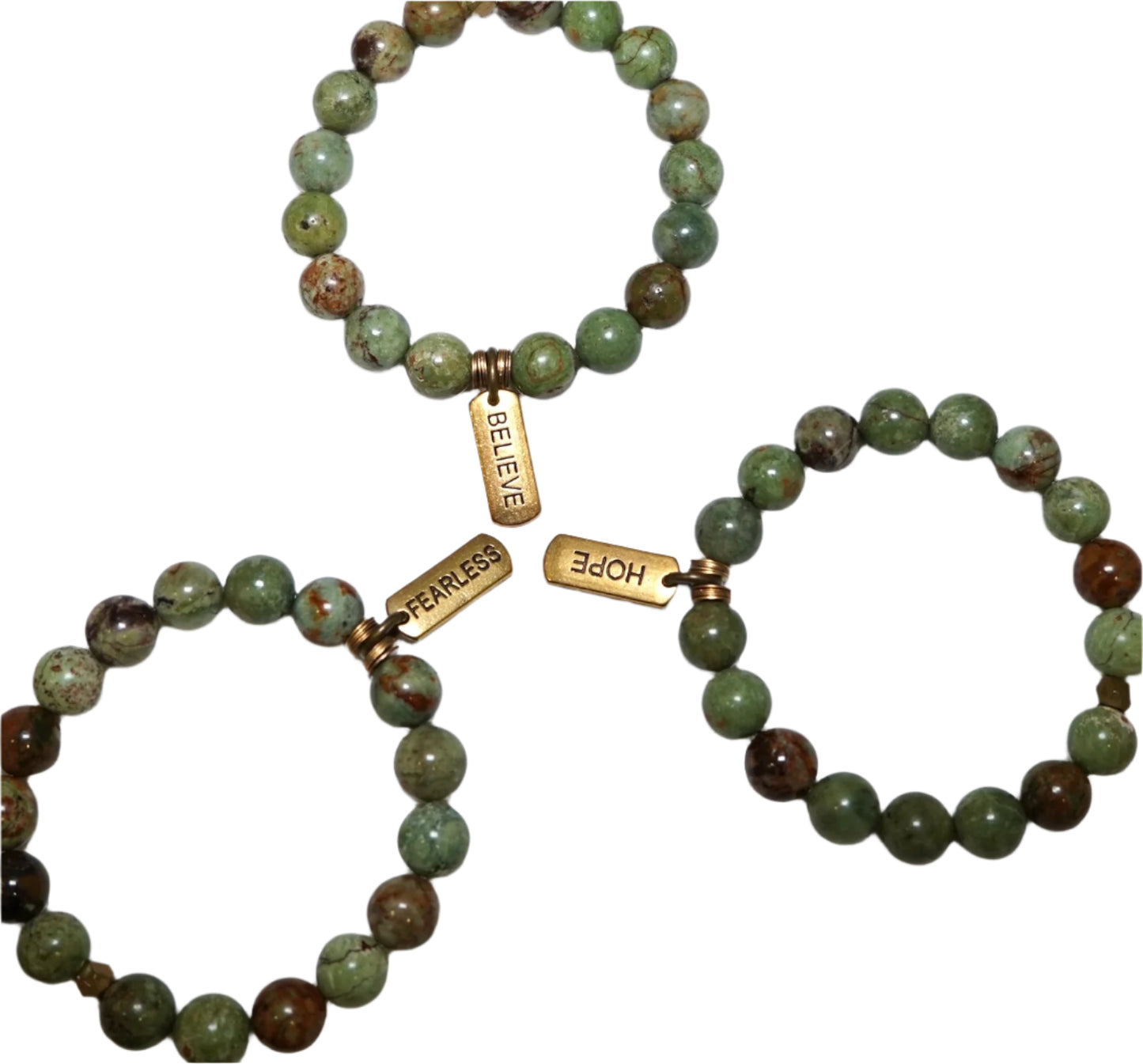 African Turquoise with Brass Word Charms